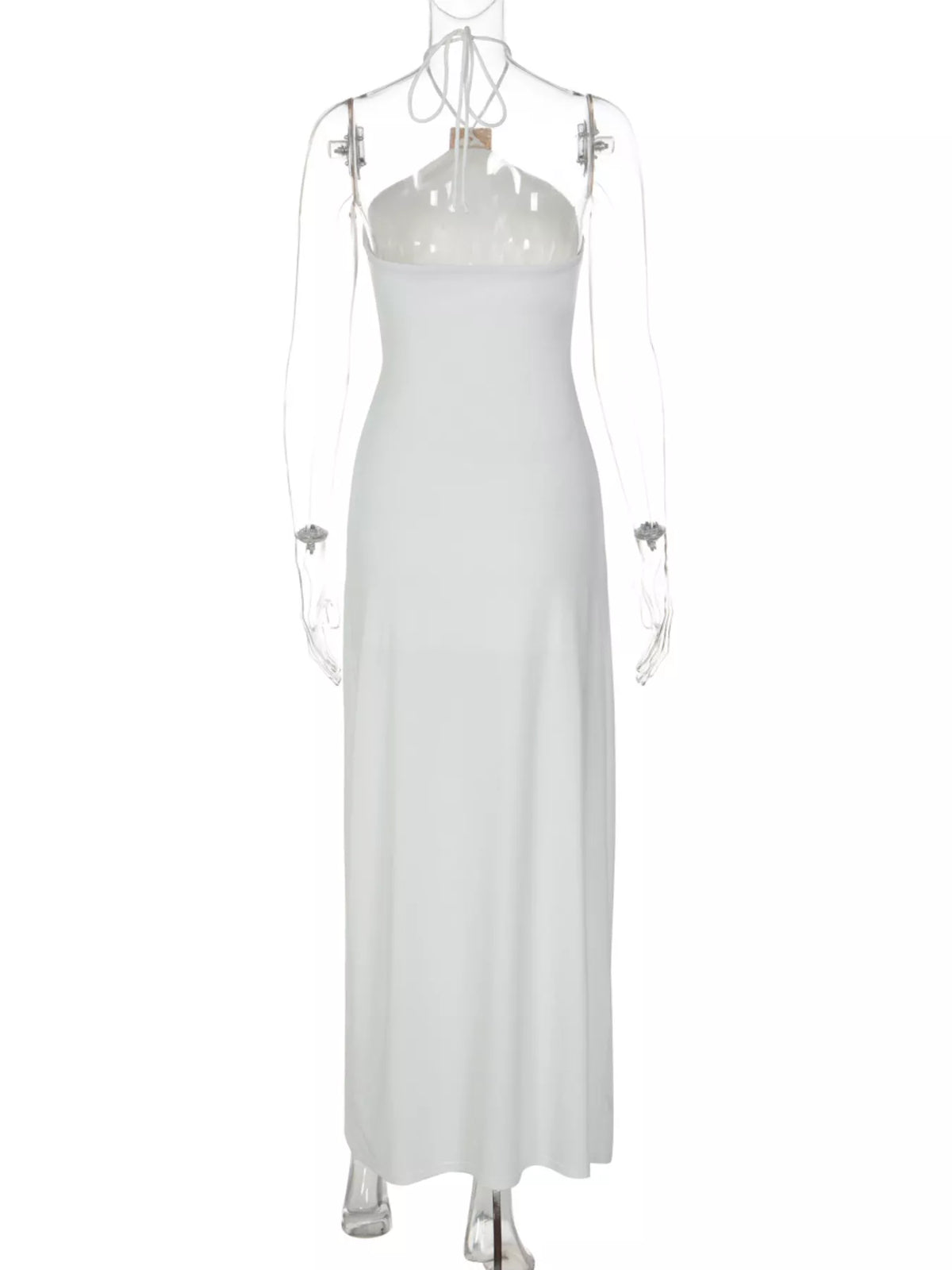 Black backless maxi dress back view