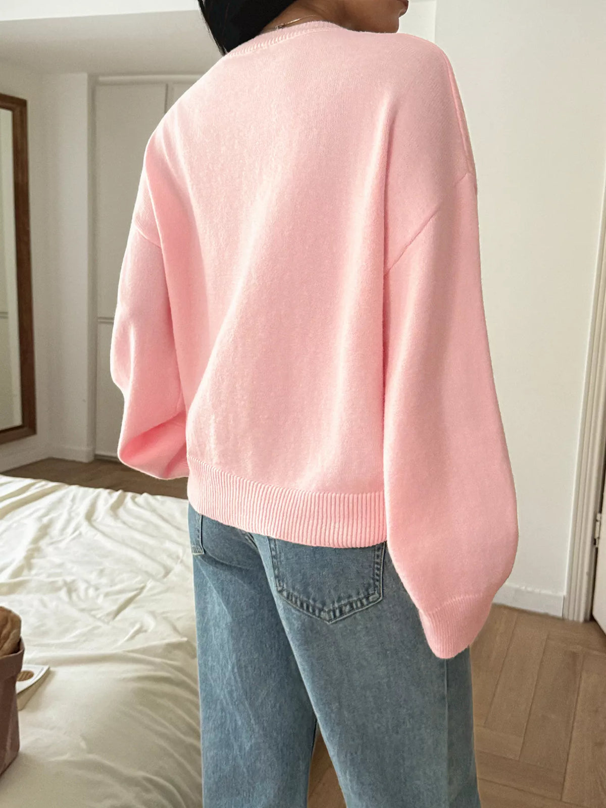 Light blue loose fit sweater styled look
