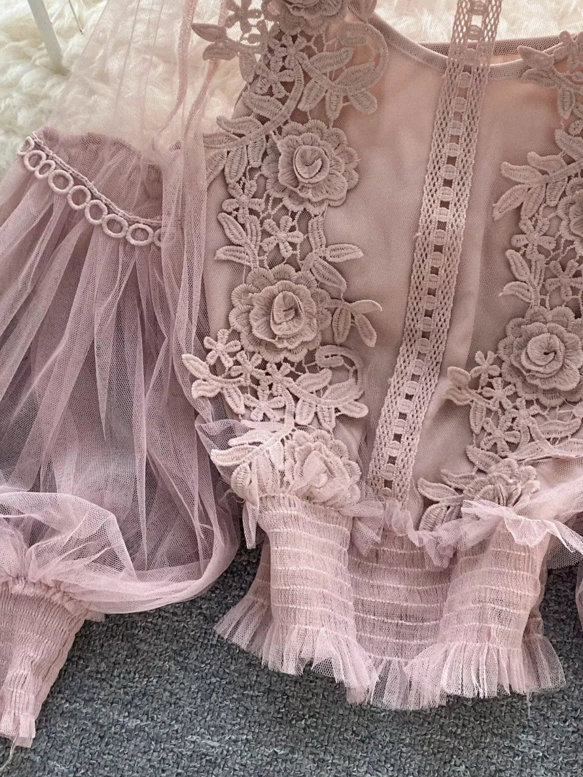 Floral Lace Blouse and Cami Two Piece Set, view 13
