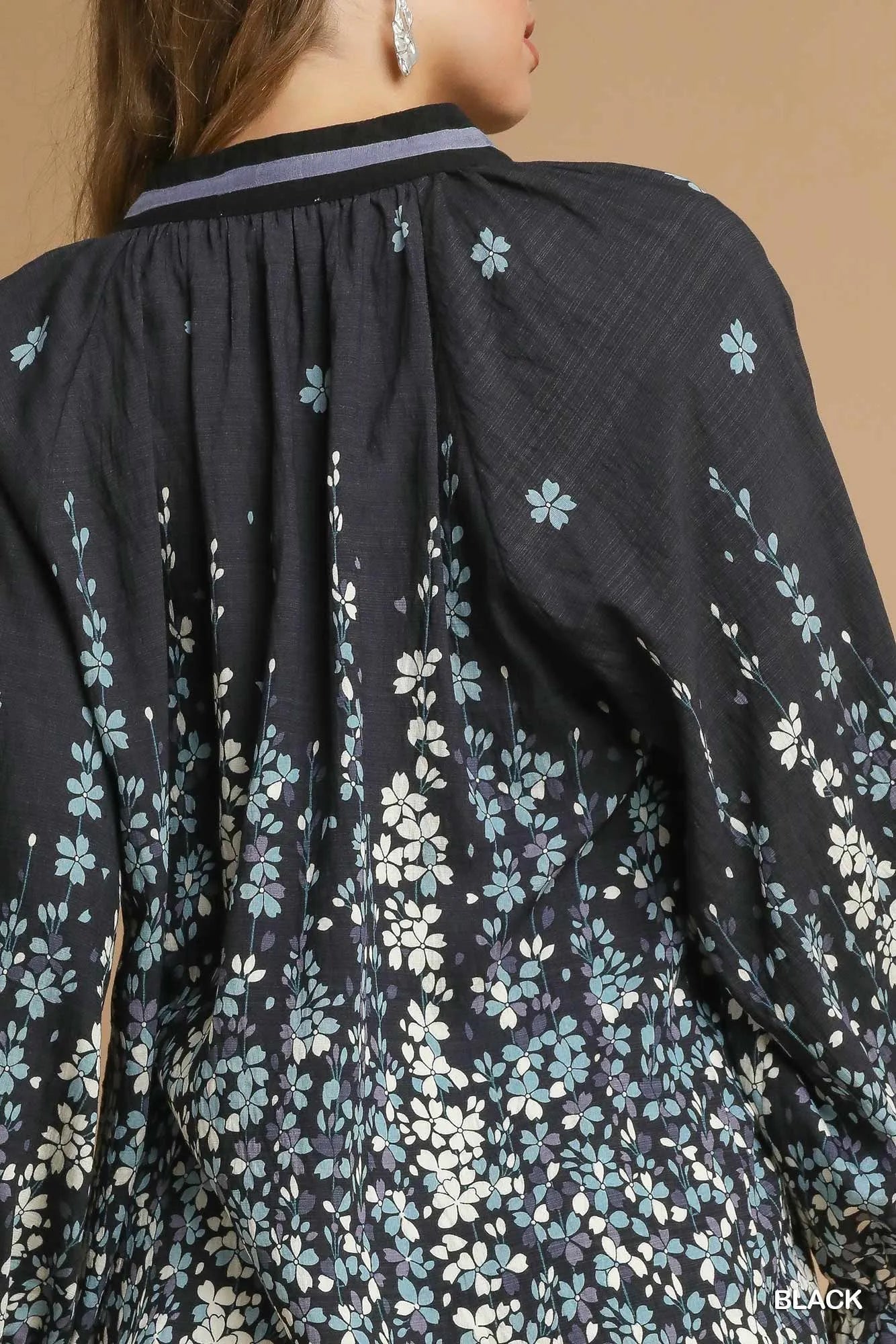 Umgee Full Size Floral Vine Print Blouse with Balloon Sleeves Plus Size - Fashorio