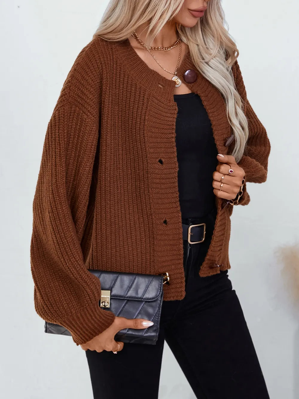 Button Down Long Sleeve Cardigan - Fashorio
