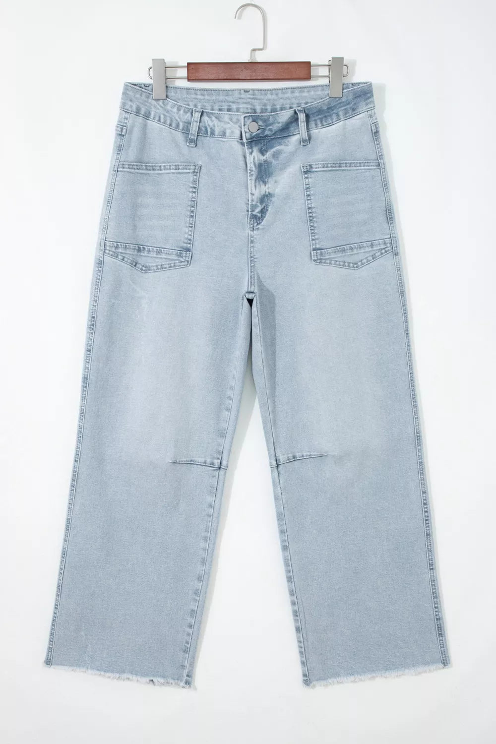 Side view of utility pocket straight leg jeans