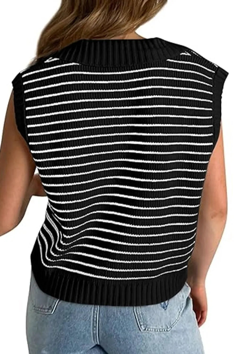 Striped Johnny Collar Sweater Vest in Beige view 12