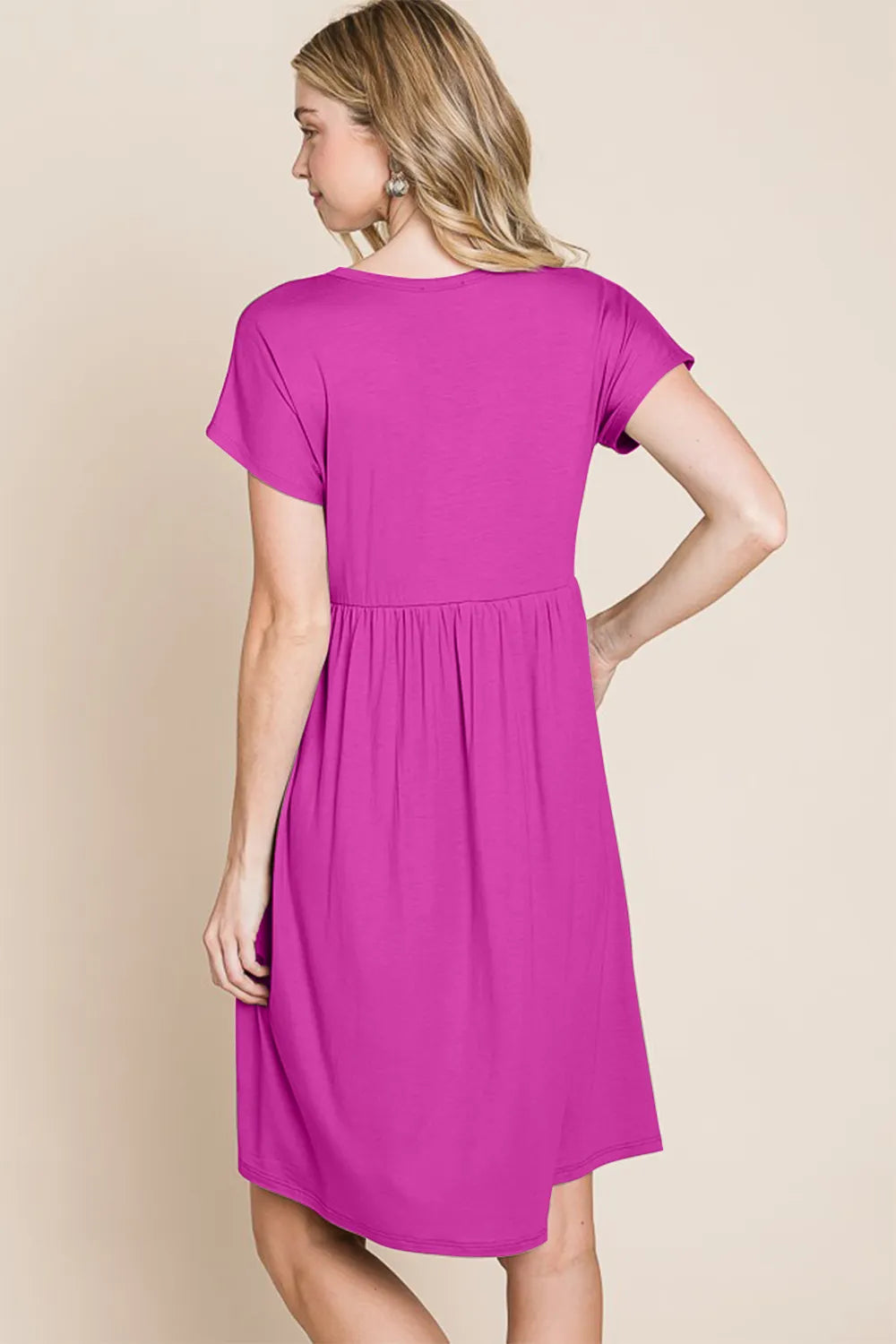 V Neck Short Sleeve Dress back view