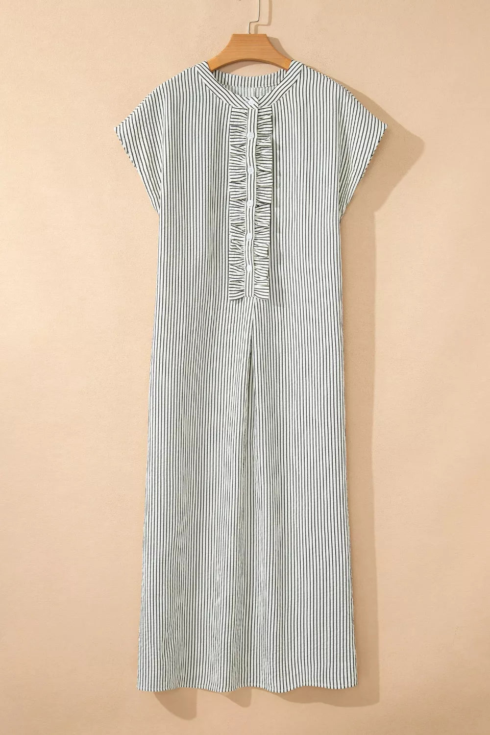 striped ruffle button front maxi dress side view