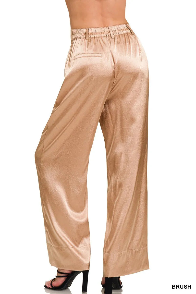 Zenana Wide-Leg Satin Pants - Fashorio