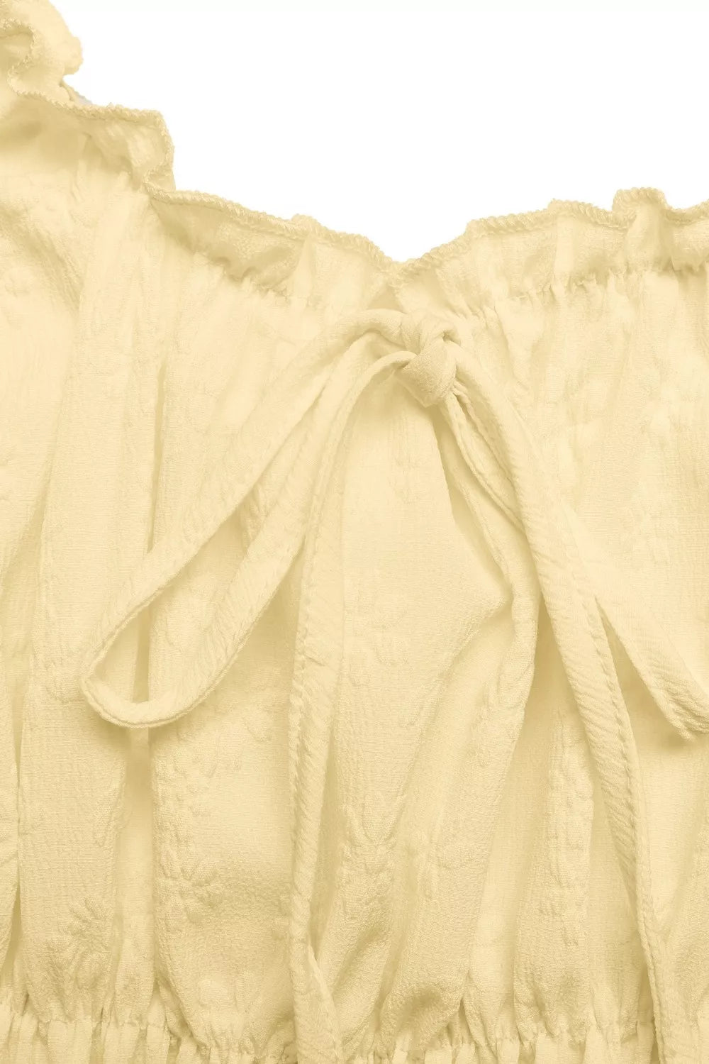 Pastel yellow square neck sleeveless maxi dress fabric detail view