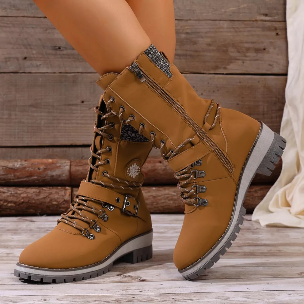 Lace up combat ankle boots full length view