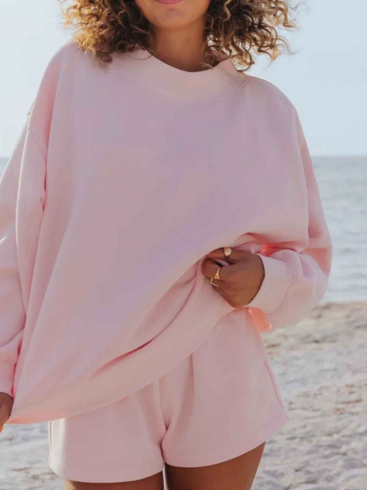 Sweatshirt and shorts two piece set detail