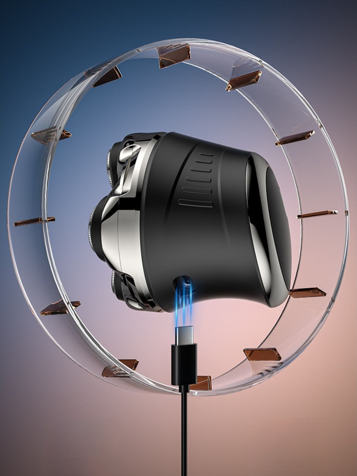 Rotary shaver with charging cable