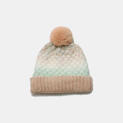 Gradient Knit Hat with Pompom - Fashorio