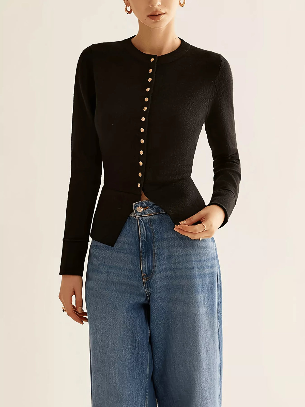 Slim fit button down cardigan open drape