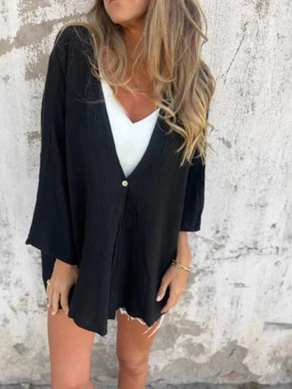Full Size Oversized Button-Up Cardigan Plus Size Black - Fashorio