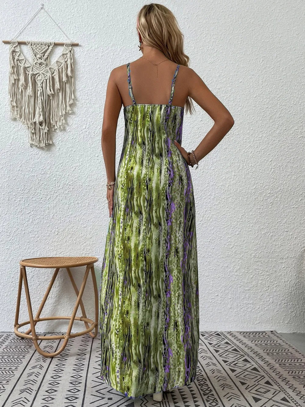 Printed scoop neck maxi cami dress side view