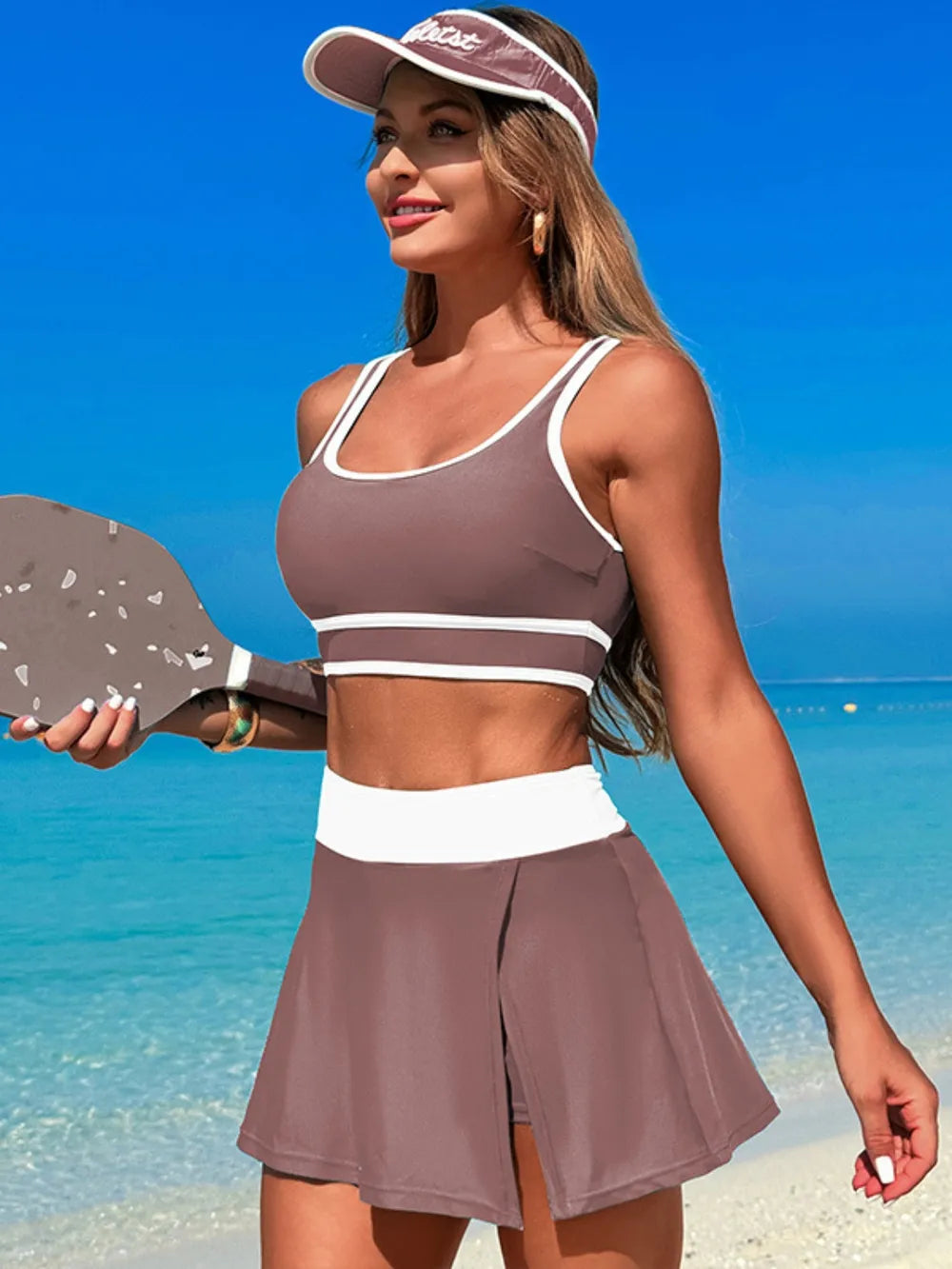 Scoop neck top and skort swim set full outfit
