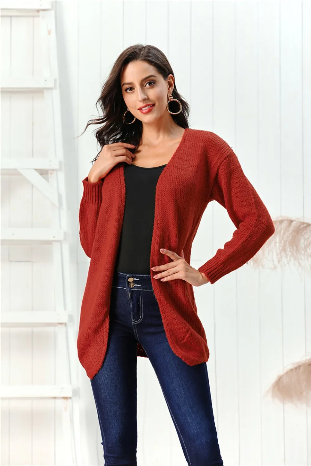 Open Front Long Sleeve Cardigan - Fashorio