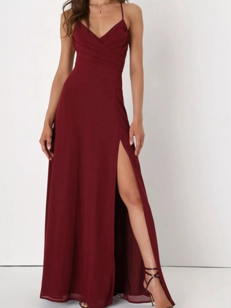 Crisscross back slit maxi dress, front view