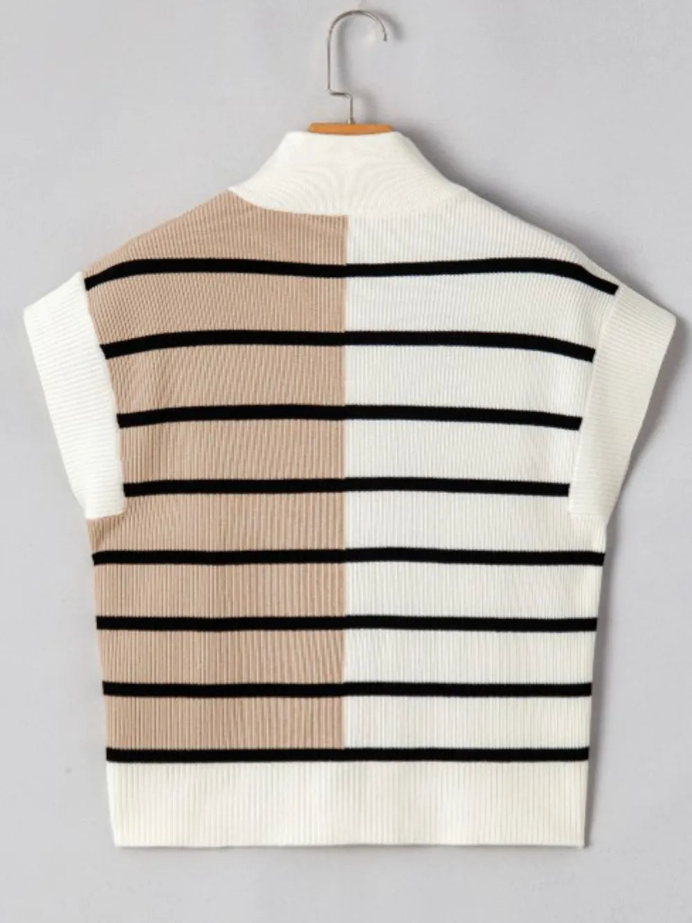 Striped Half Zip Sweater Vest in White and Light Blue styled look