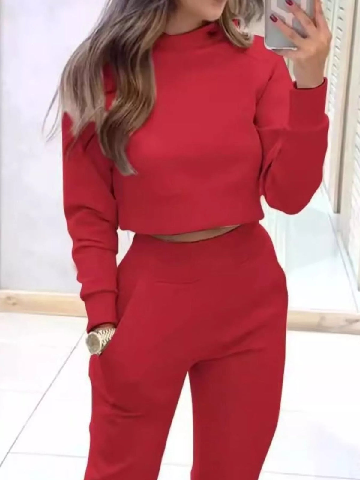 Casual Chic Cropped Sweatshirt and Jogger Set, view 11