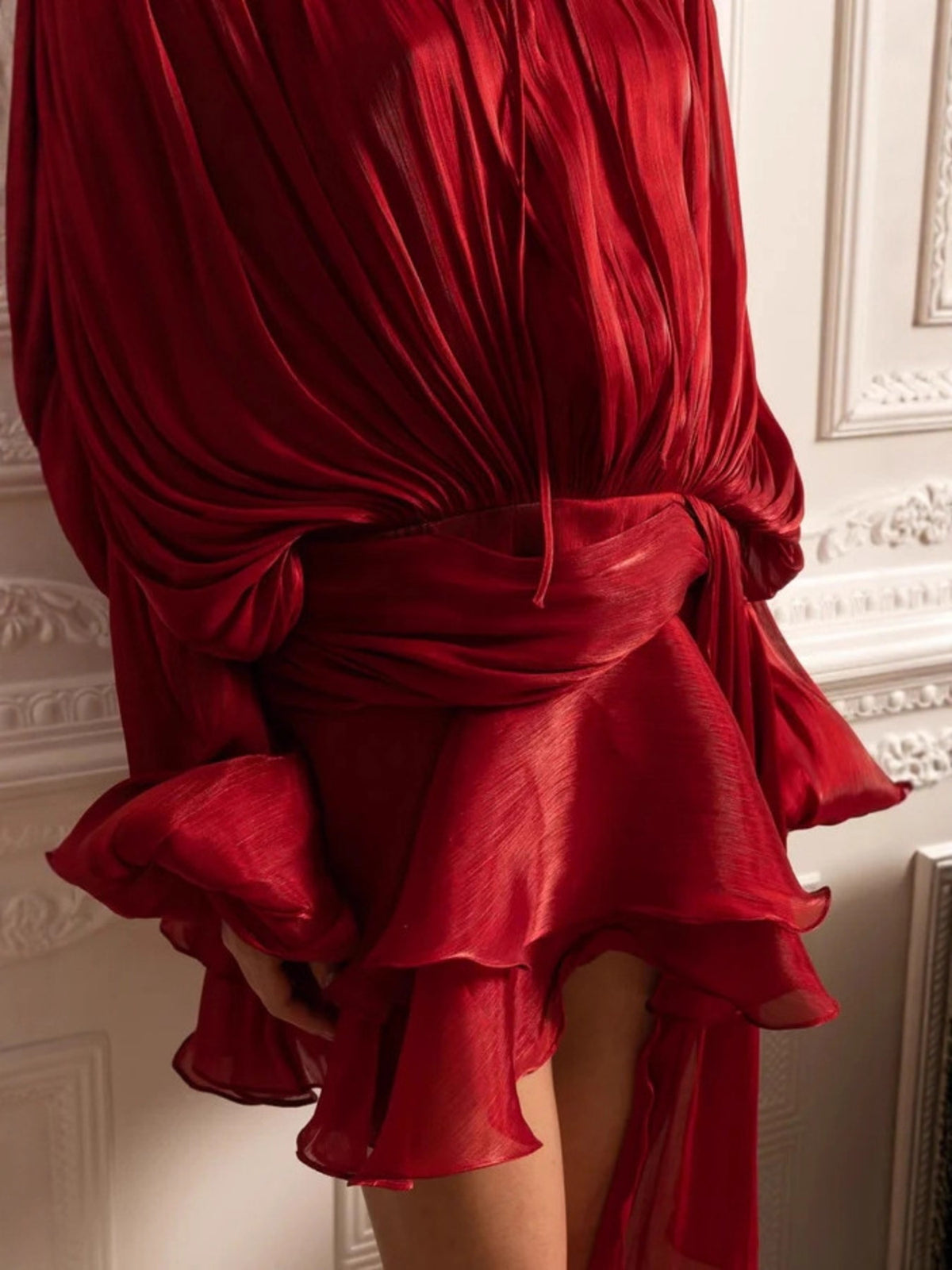Tie Front Balloon Sleeve Top and Skirt Set, view 5