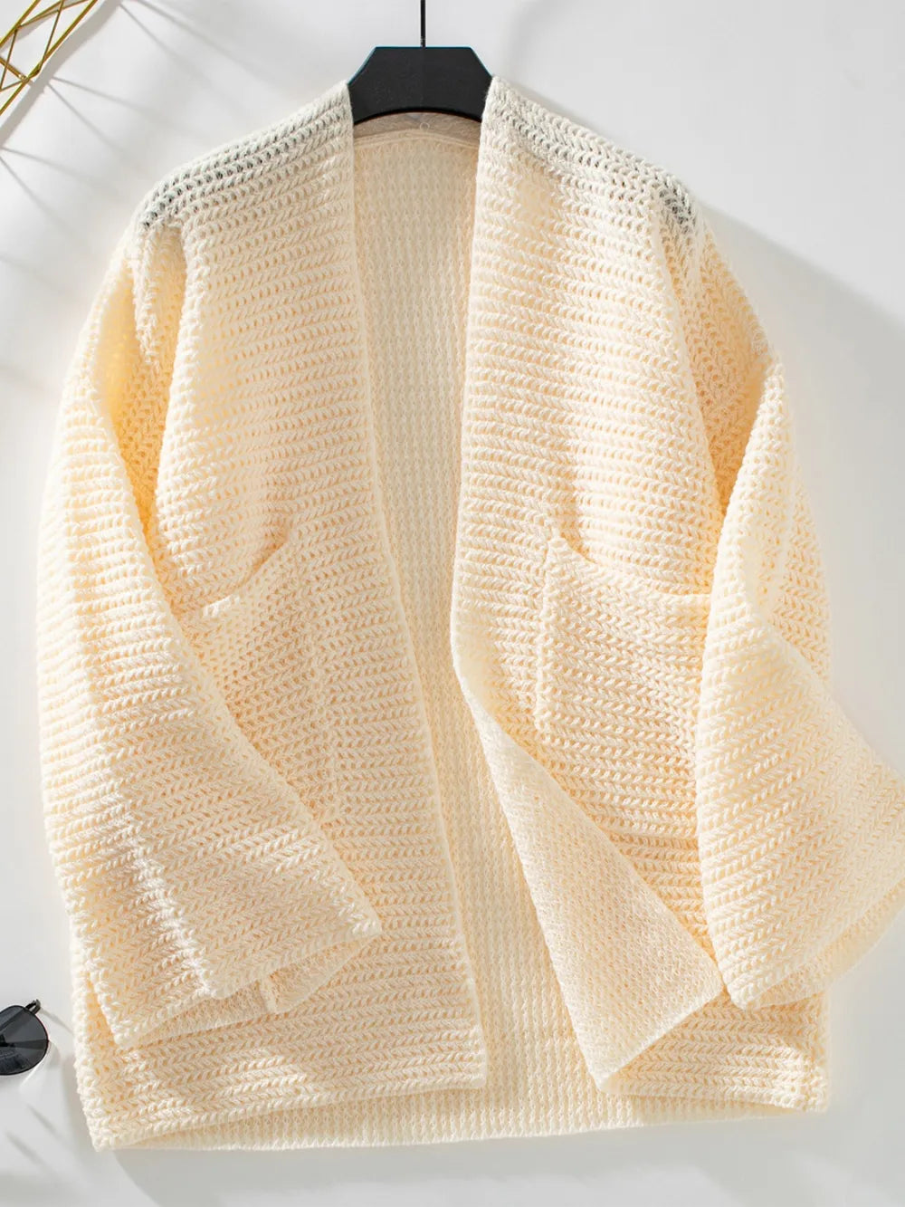 Open Front Long Sleeve Cardigan Cream - Fashorio