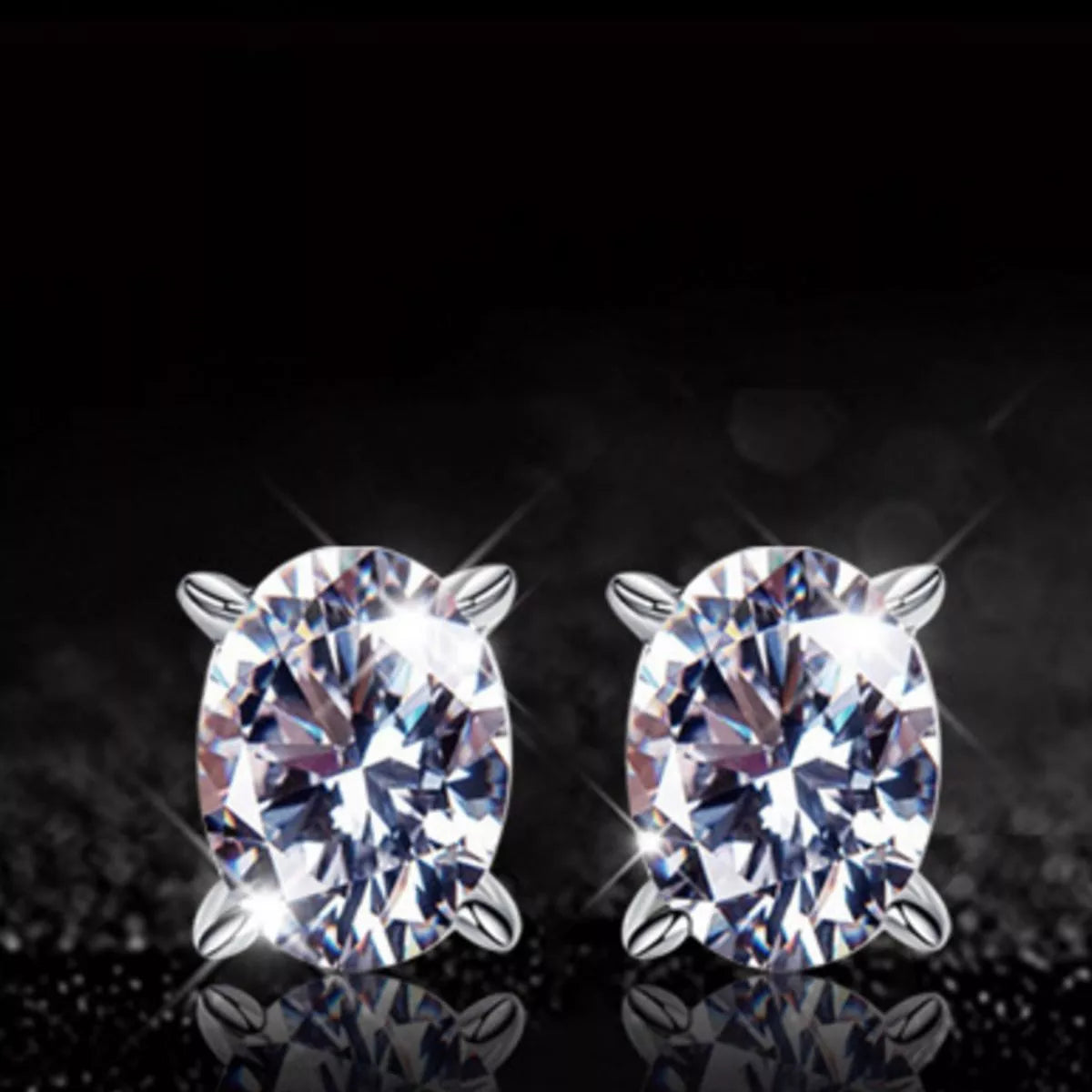 Moissanite stud earring shown worn on the ear