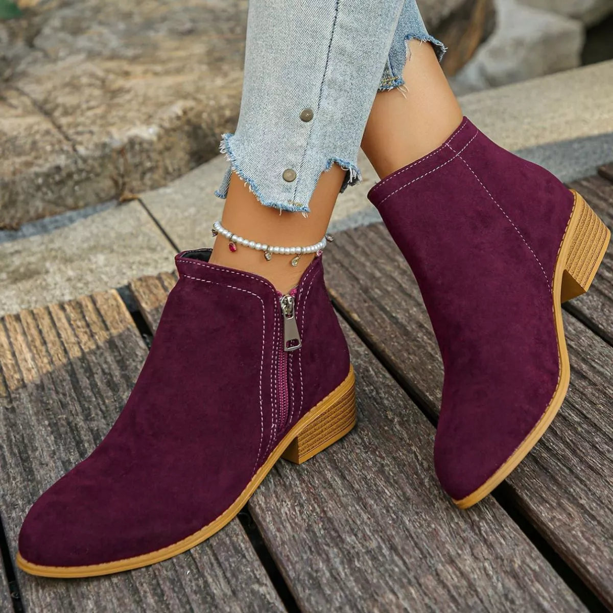 Point toe block heel boots in Black, side profile