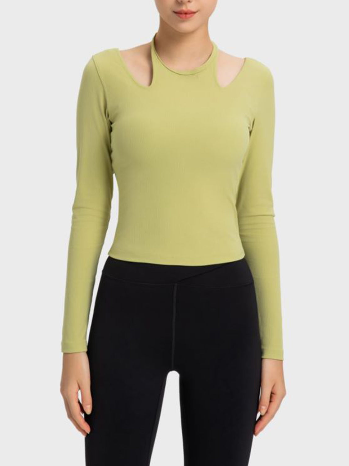 halter neck long sleeve active top styled look