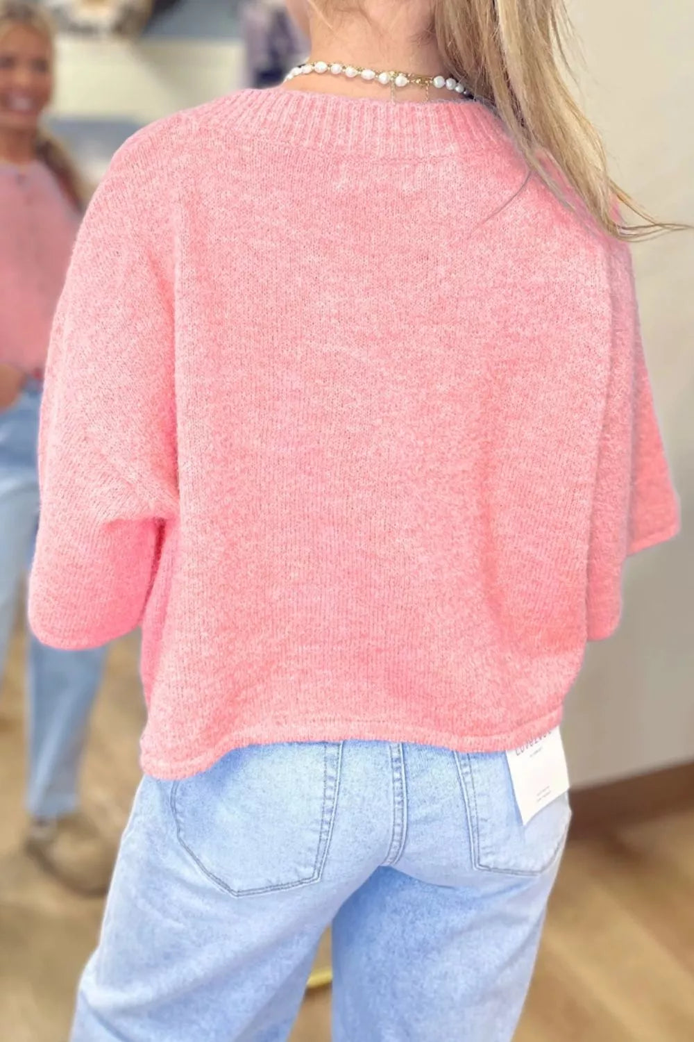 Boxy cardigan three quarter sleeve styling