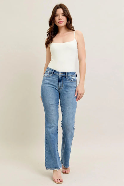 Judy Blue Full Size Mid Rise Wash Destroy Hem Bootcut Jeans Plus Size - Fashorio