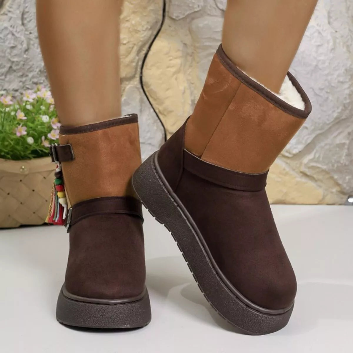 Bohemian Style Ankle Boots with Tassel Decor close up of the upper