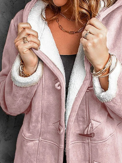 Full Size Cozy Sherpa Lined Toggle Coat with Hood Plus Size - Fashorio