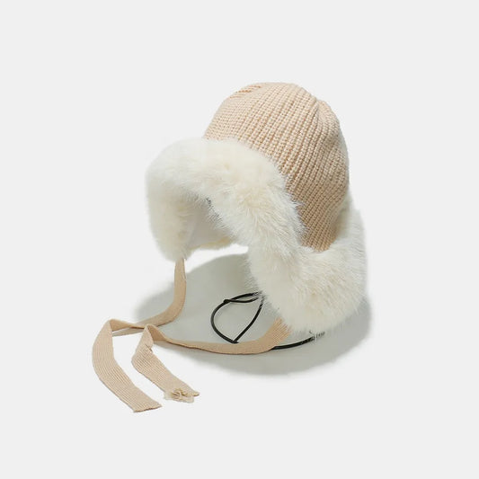 Thermal Tied Fuzzy Winter Hat Khaki One Size - Fashorio