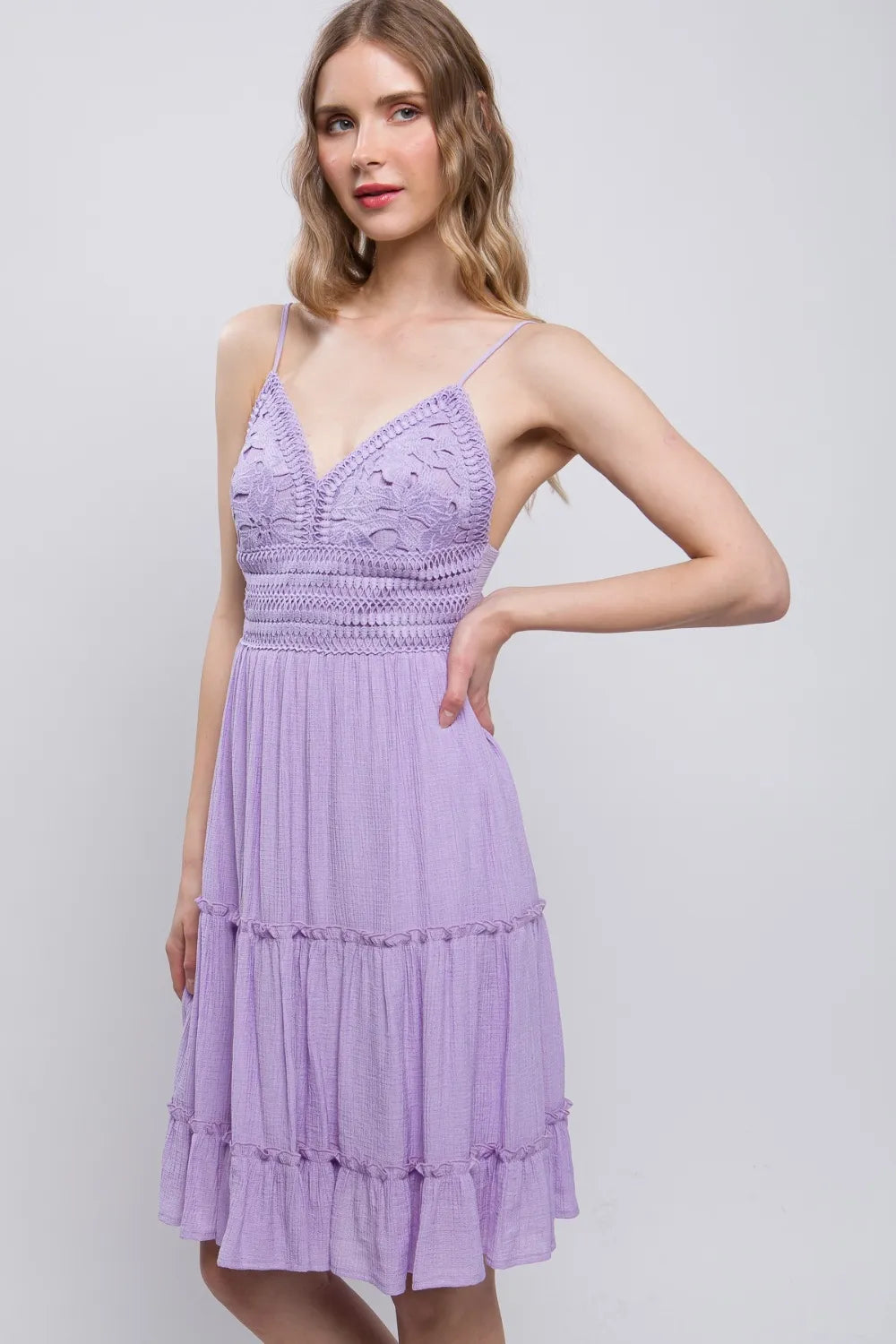 Love Tree Lace Detail Tied V Neck Mini Cami Dress side view