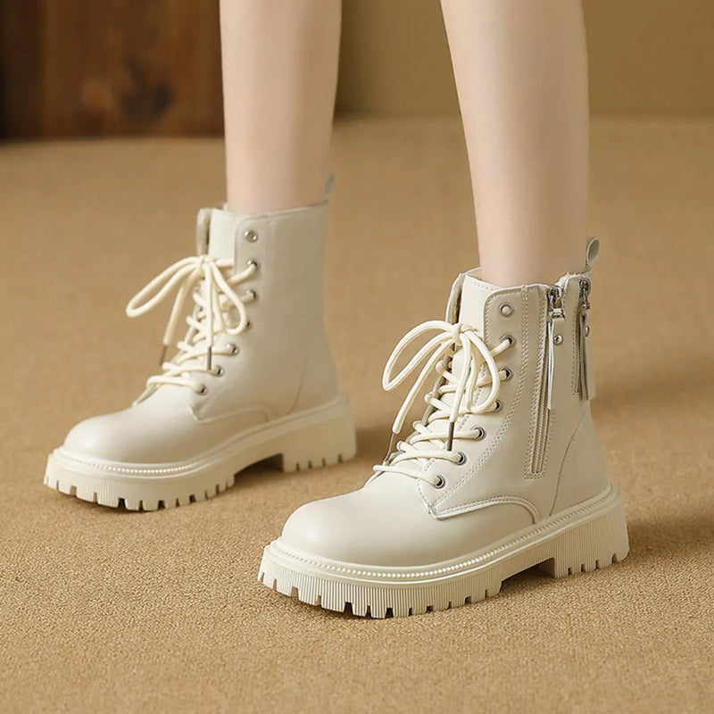Lace Up Ankle Combat Boots front view