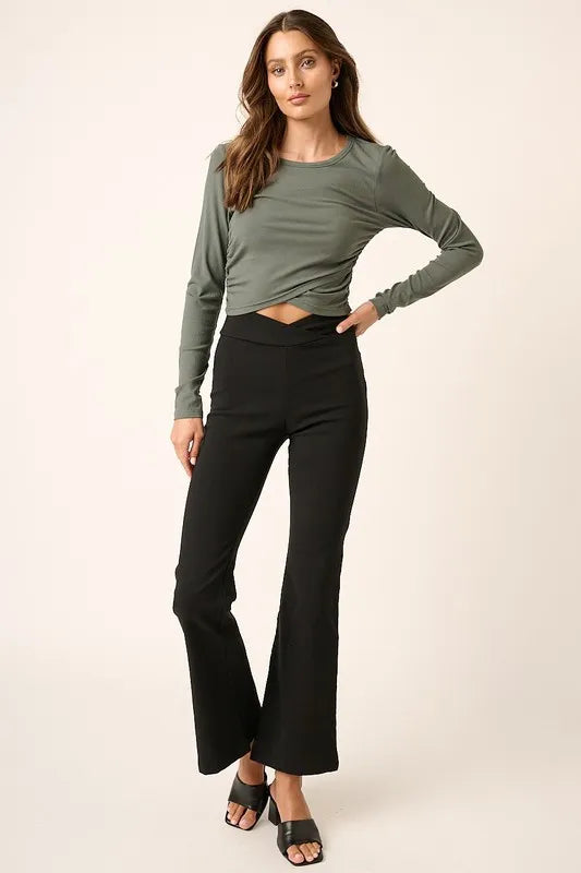 Mittoshop Surplice V Waist Flare Pants - Fashorio