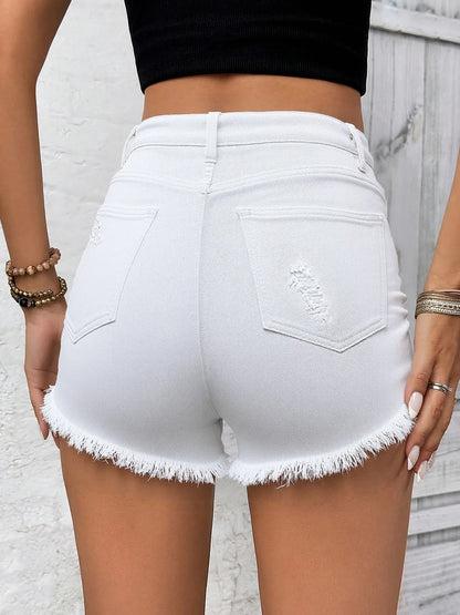 Raw Hem High Waist Denim Shorts - Fashorio