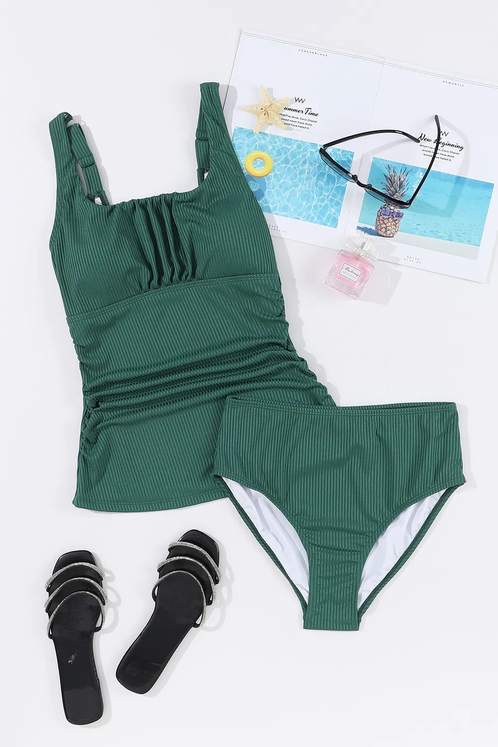 Dark green tankini two piece swimsuit