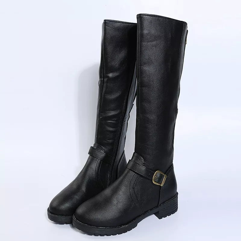 Round Toe Low Block Heel Boots back view