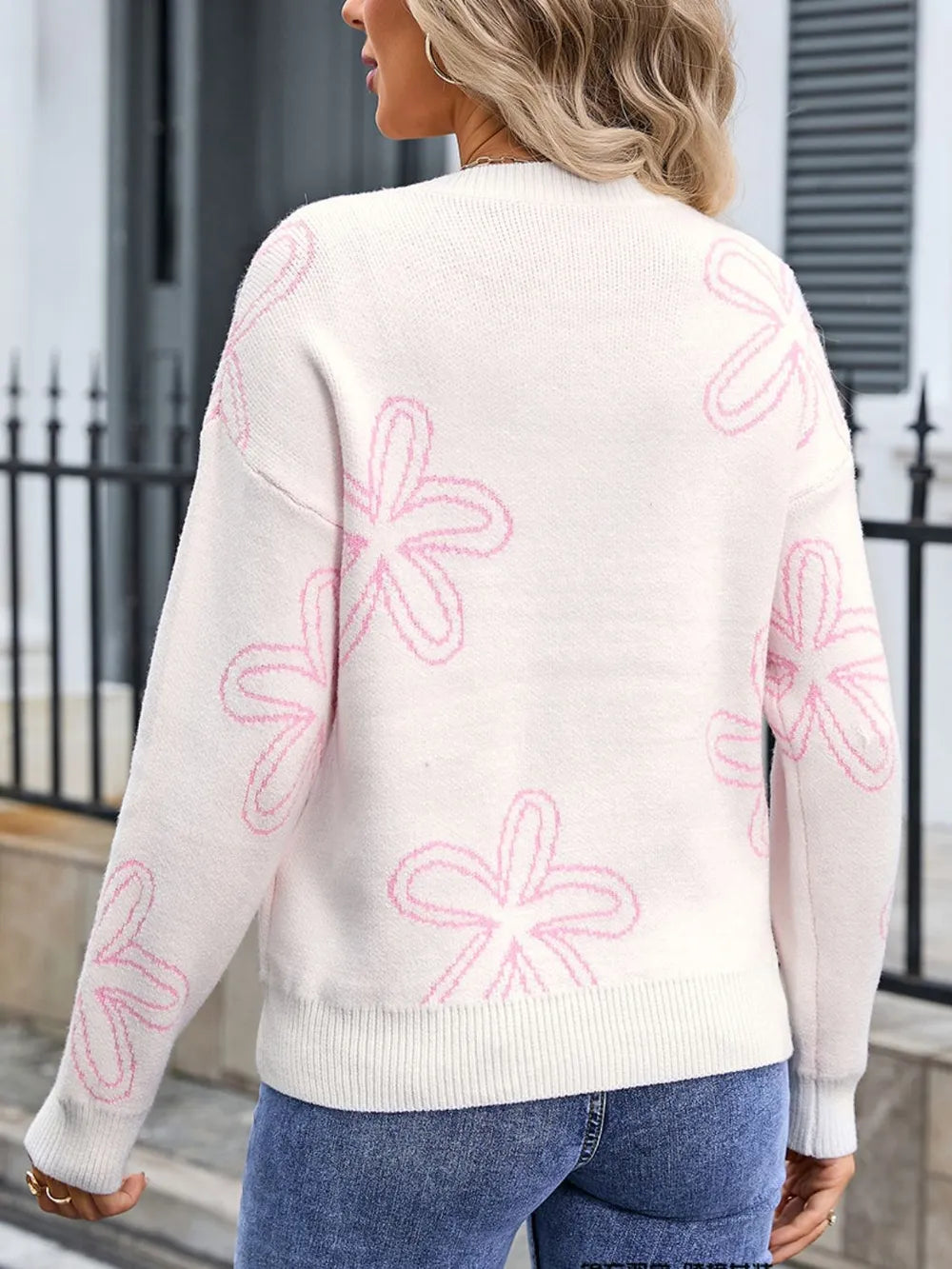 Ivory flower sweater detail