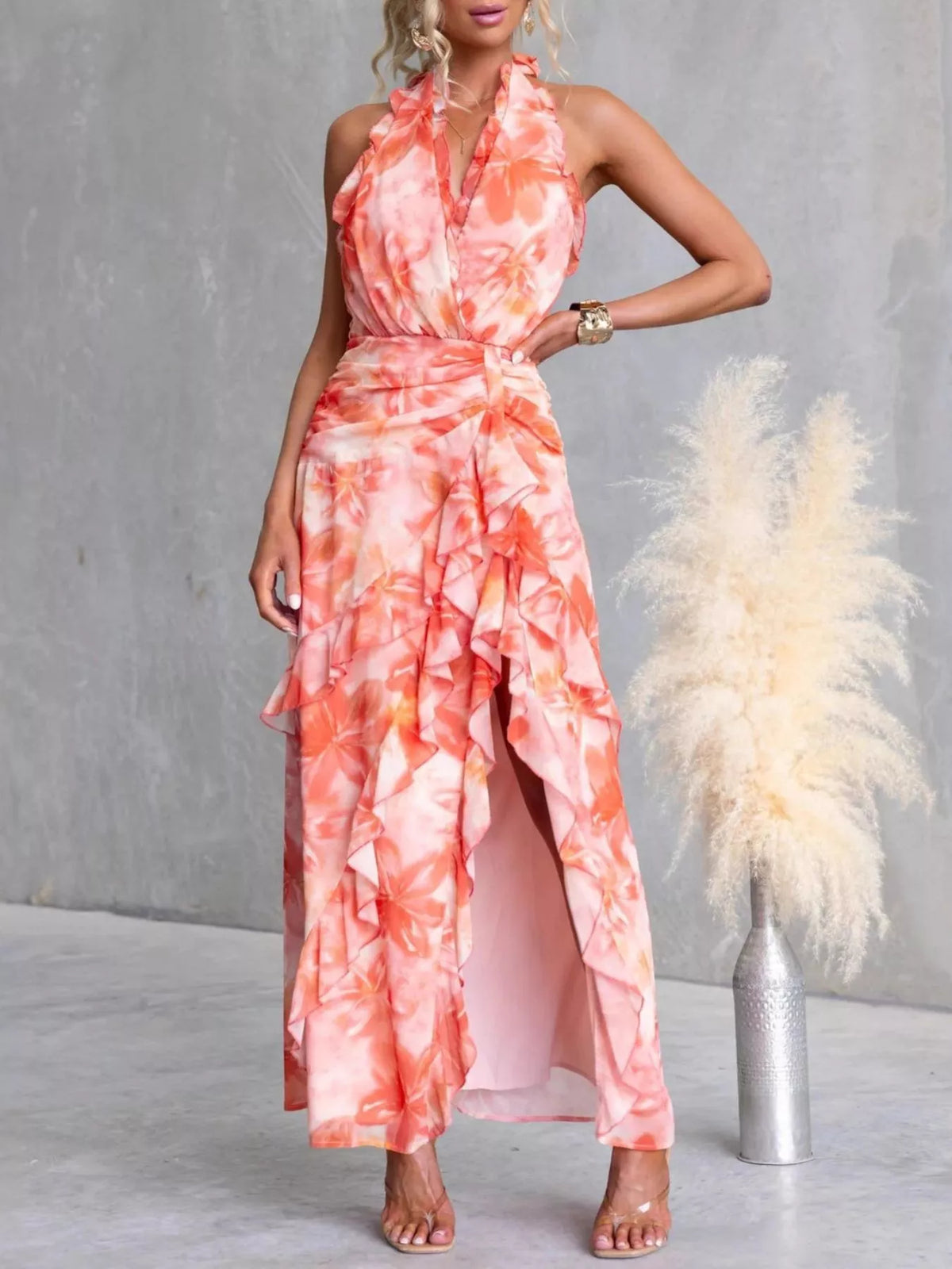Halter neck tie detail on floral dress