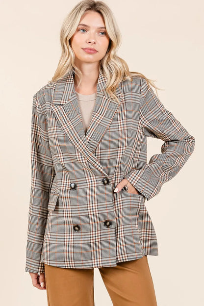 Mittoshop Plaid Double Breasted Relaxed Fit Blazer - Fashorio