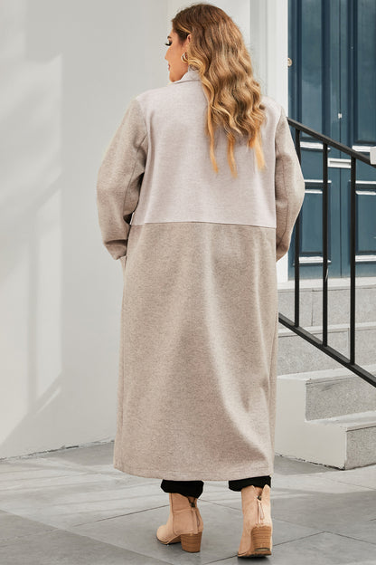 Plus Size Collared Neck Buttoned Longline Coat - Fashorio