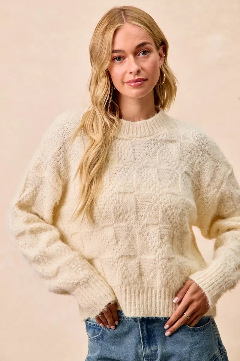 Checkerboard Drop Shoulder Sweater in Ivory view 12