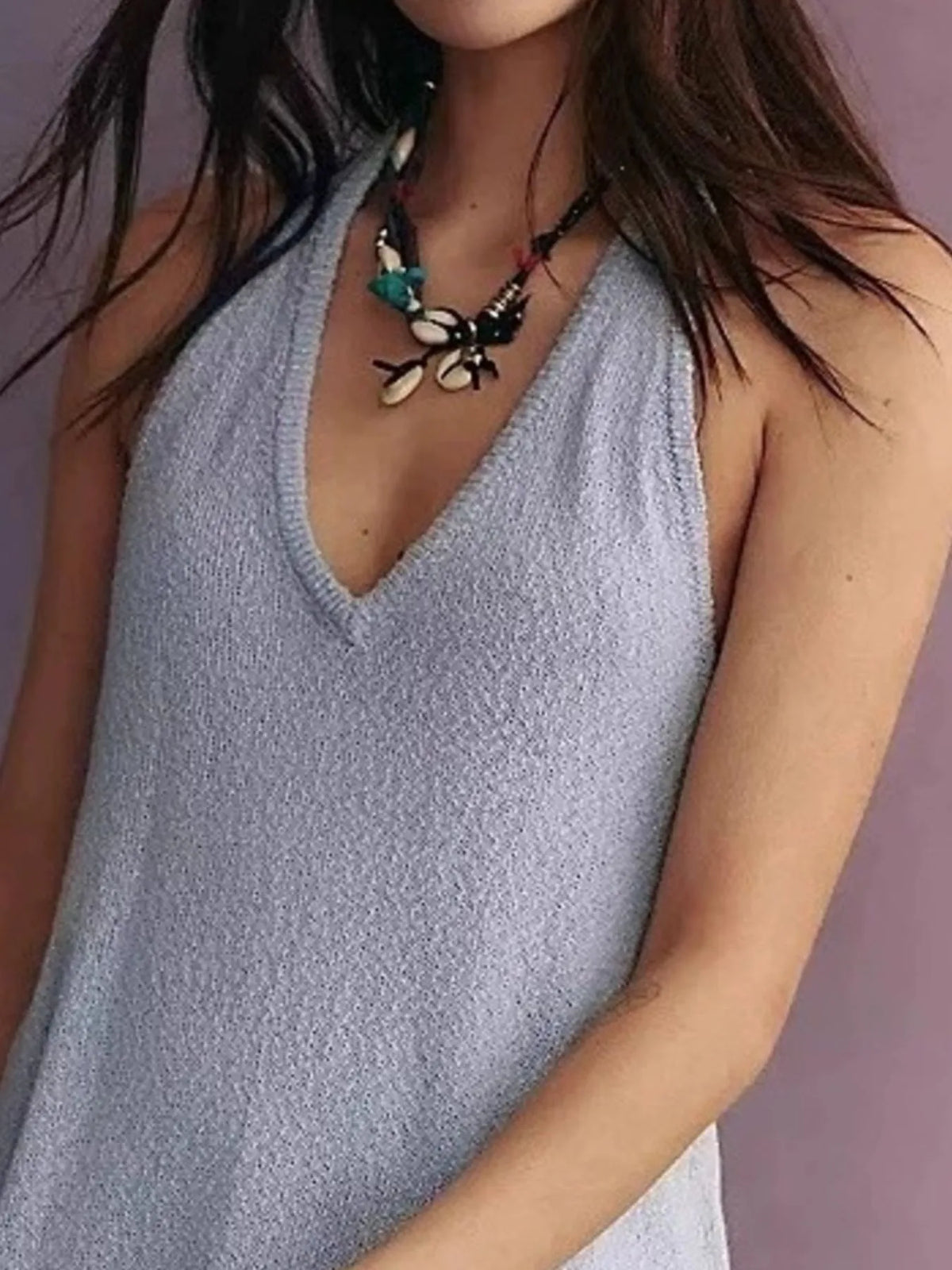 Tied halter neckline detail on cami and shorts sweater set
