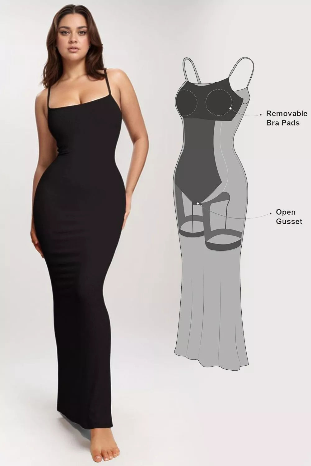 Built-in shapewear sleeveless maxi dress front view