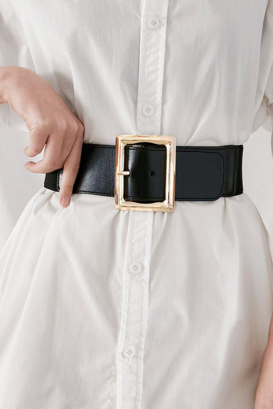 Rectangle Buckle Elastic Wide Belt Black One Size - Fashorio