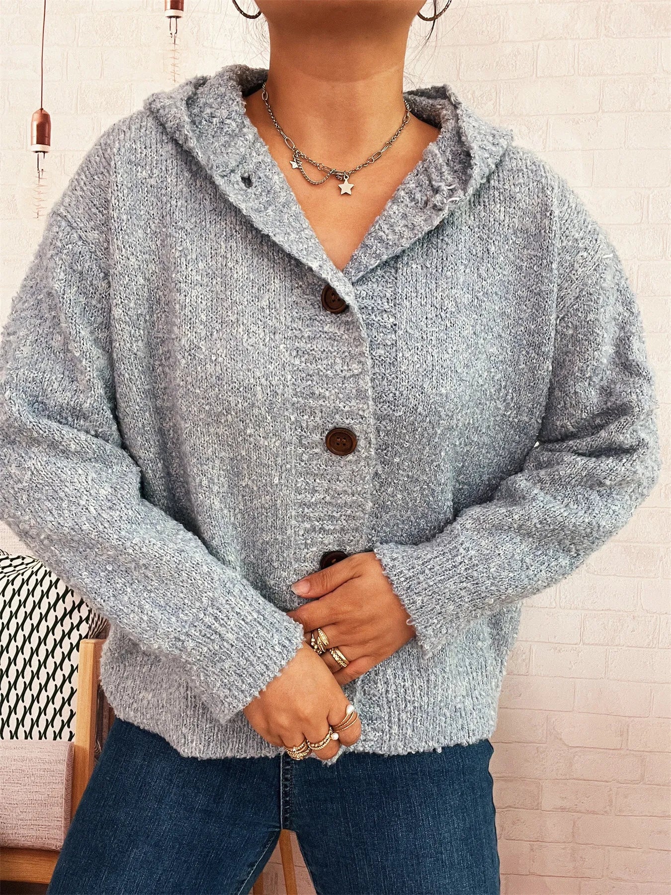 Cozy Button-Up Hooded Cardigan - Fashorio