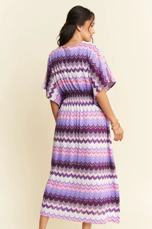 Wavy Print Tie Waist Flowy Dress in Lilac view 9