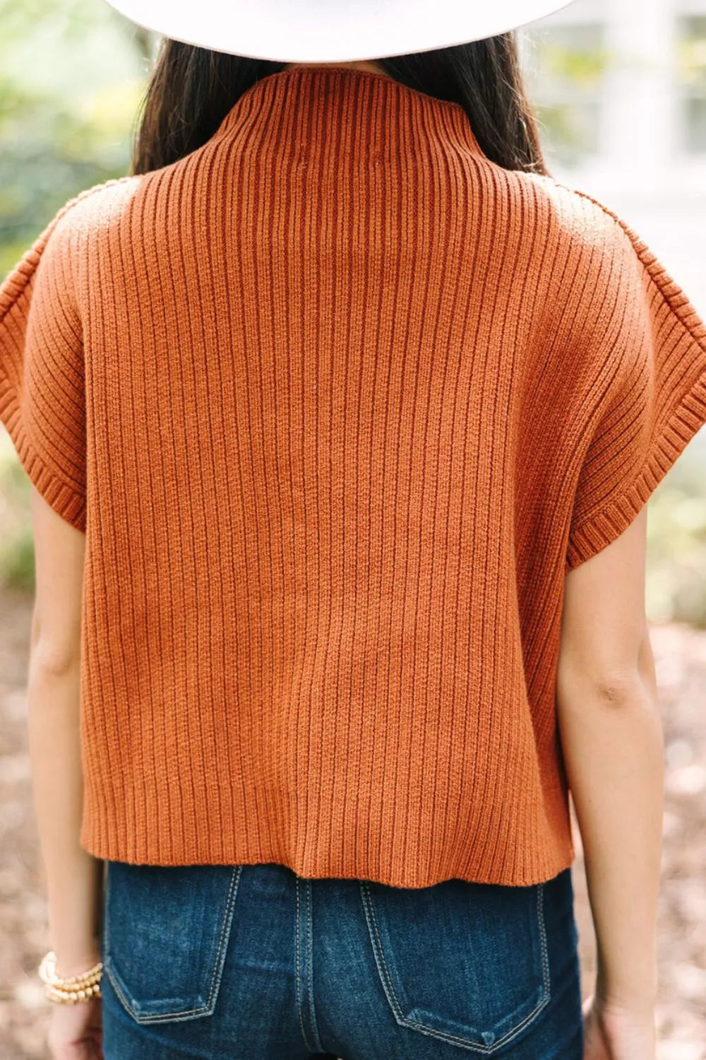 Mock Neck Sweater Vest with Chest Pocket in Caramel styled look